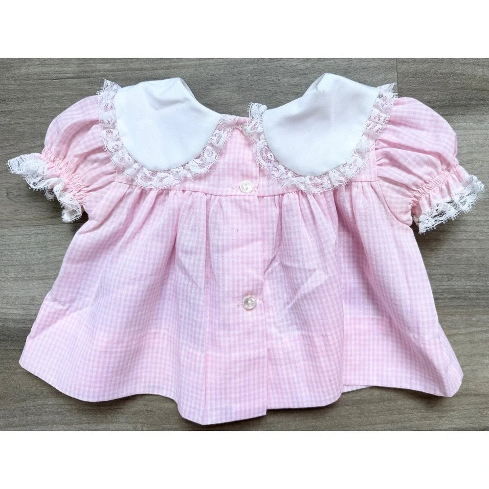 Vintage Bryan Pink Gingham Dress Bloomers Set Lace Rose Newborn 0-3 Months